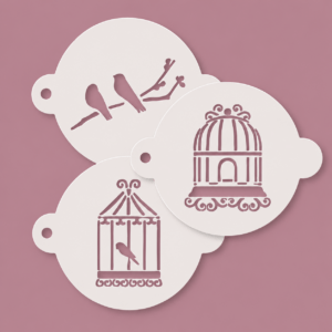 Lot de 3 minis pochoirs Mya Cage et Oiseaux Format 9 x 9 cm