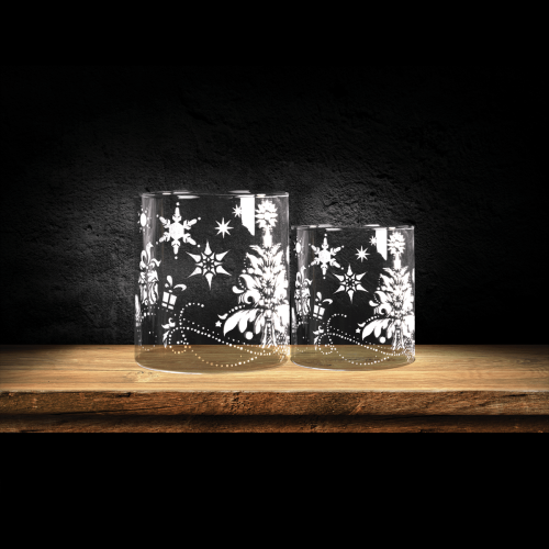 Photophores décorés avec la Peinture Mousse Effet Neige Snow Foam Paint Cadence