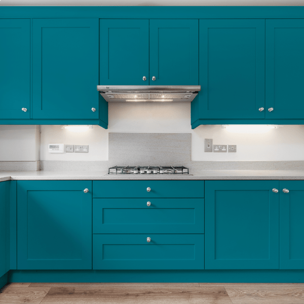 Cuisine peinte avec Peinture Hybride Cadence H 041 Turquoise