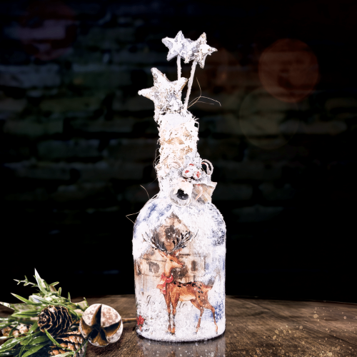 Bouteille décorée avec la pâte Effet Neige Icy Snow Cadence
