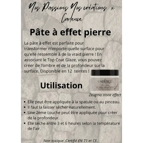 Pate Effet relief pierre Cadence notice